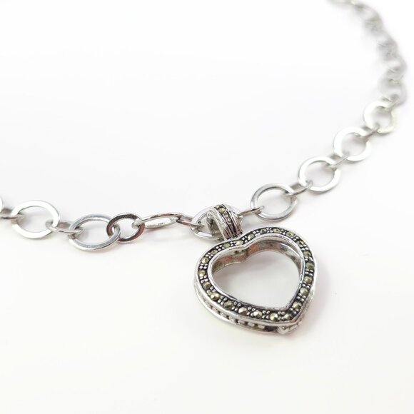 Vintage Womens Sterling Silver Chunky Chain Open Heart Pendant Necklace - Picture 3 of 6